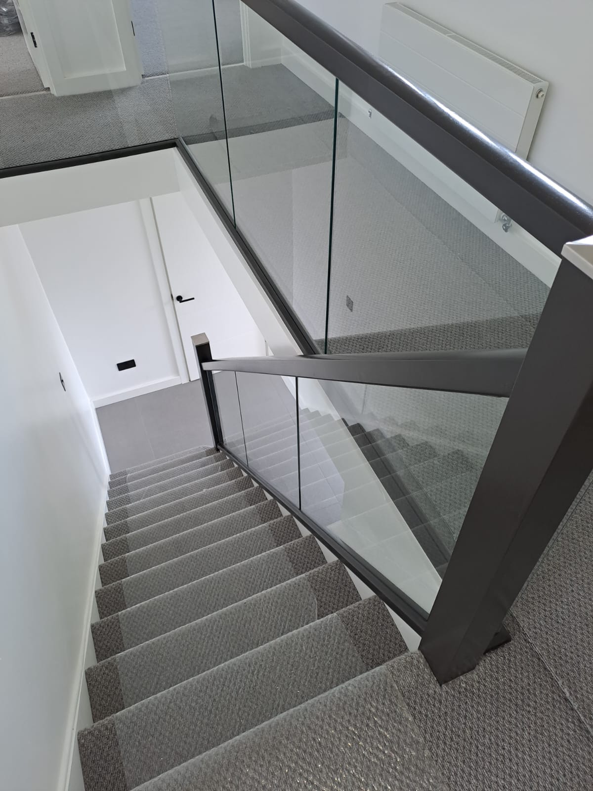 Black Handrail And Baserail With Embedded Glass Landing Balustrade Kit 0 5m Landing Stairfurb